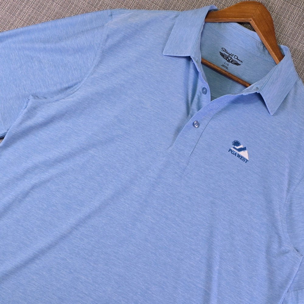 Straight Down x PGA West Golf Polo Shirt Mens L Heather Blue Performance Stretch